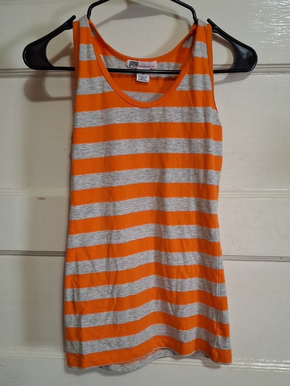 RFA Fine Art Orange and Heather Gray Striped Scoop Neck Tank (Mis111)